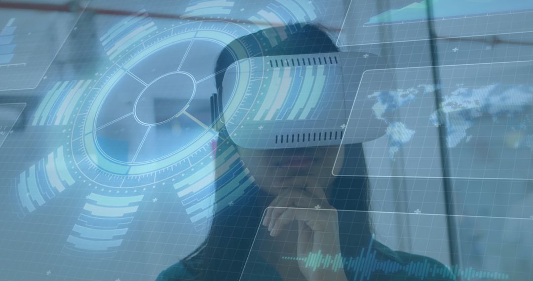 Woman Engaged in Global VR Data Interface