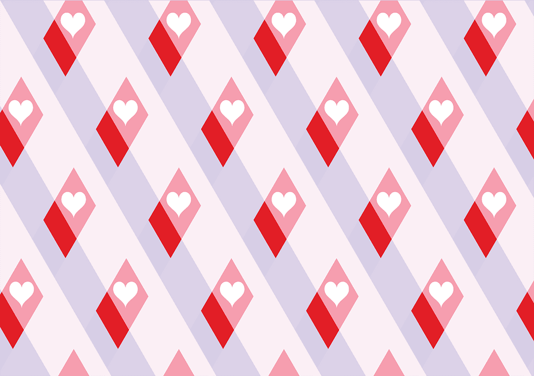 Transparent Heart Diamond Geometric Pattern with Purple Background