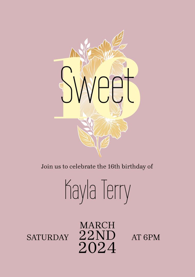 Sweet 16 Birthday Invitation With Floral Design and Modern Typography - Download Free Stock Templates Pikwizard.com