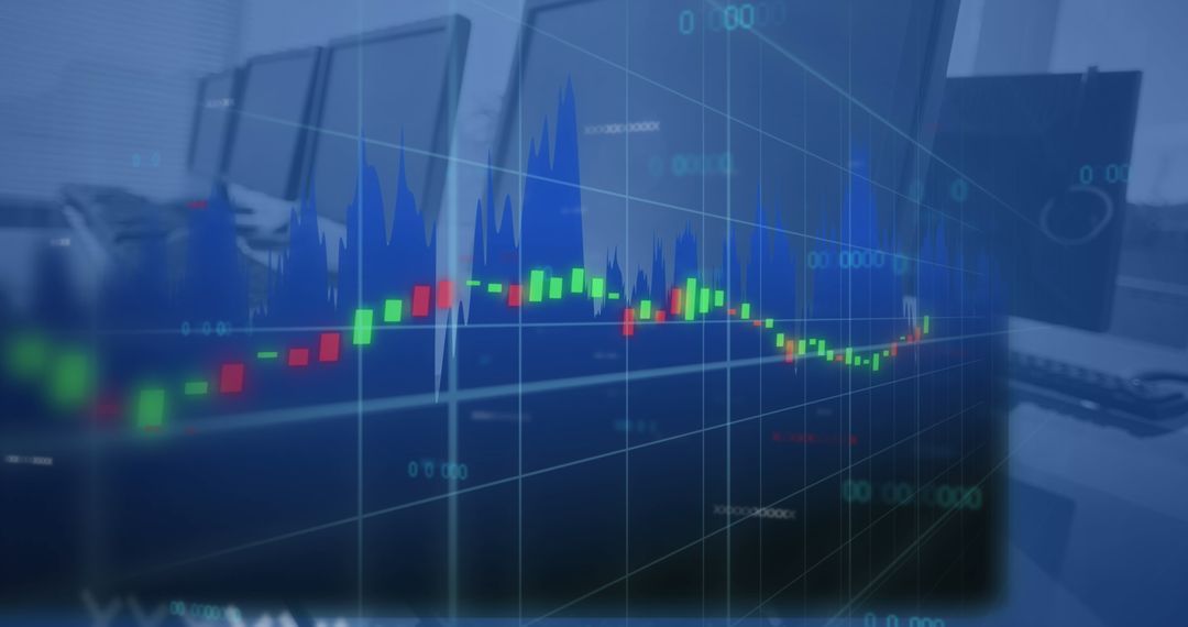 Abstract Financial Data with Multi-Screen Office Setup