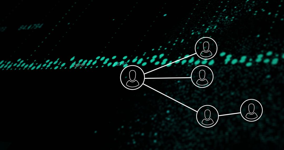 Digital Network Diagram with User Connection Icons and Data Processing