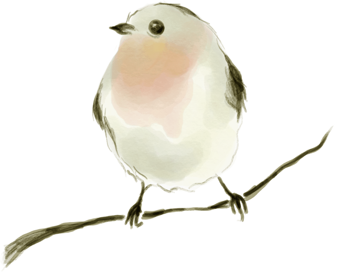 Watercolor Bird Perched on Branch with Transparent Background