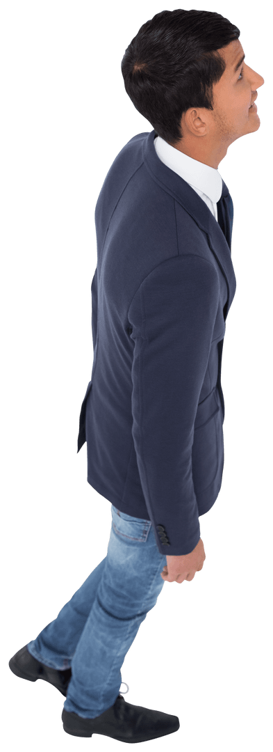 Biracial Businessman Standing in Blue Suit on Transparent Background