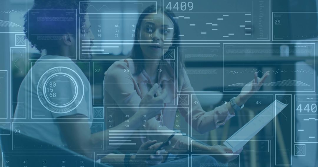 Business Professionals Analyzing Digital Data and Charts in Modern Office