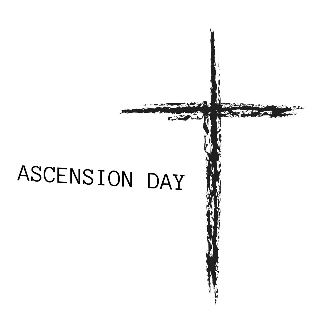 Ascension Day Cross with Text on White Background