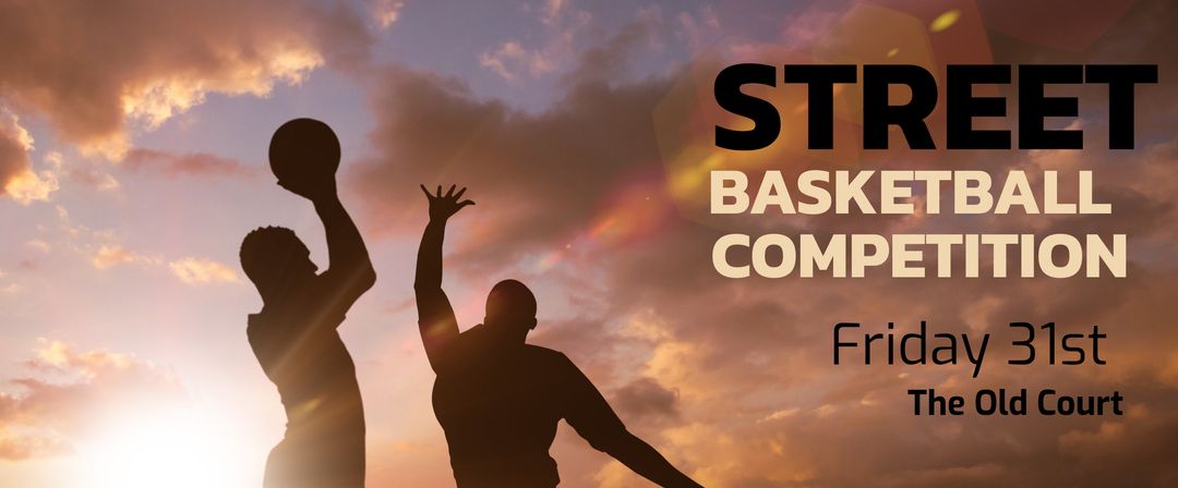 Silhouette Basketball Players Against Colorful Sunset Sky