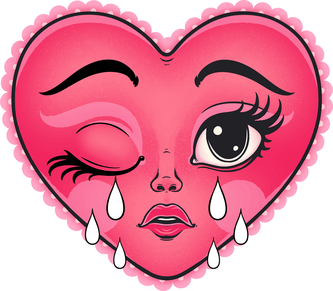 Crying Heart Icon on Transparent Background with Scalloped Edge
