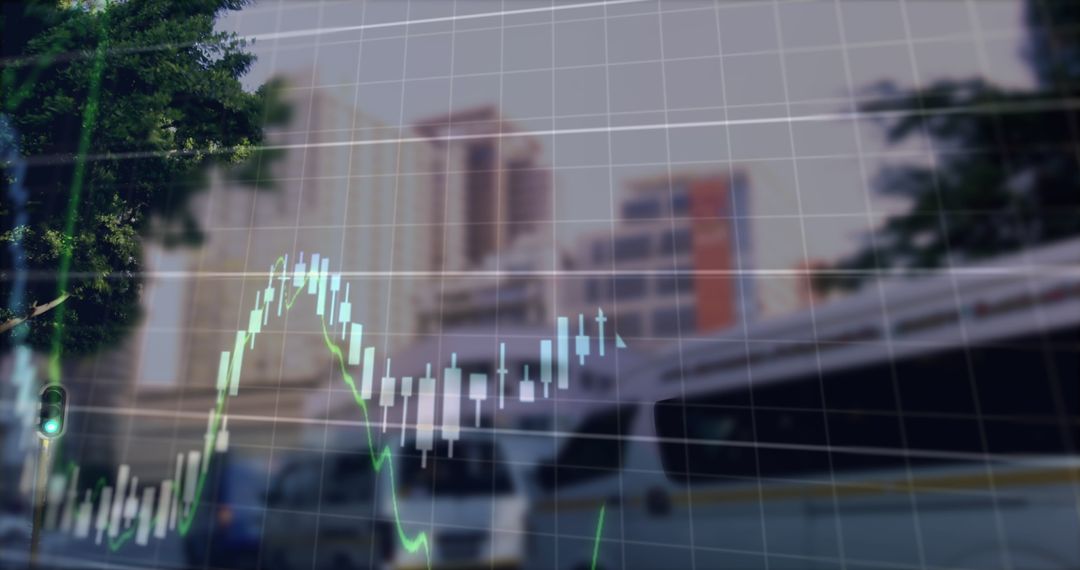 Financial Graphs with Urban Backdrop Indicate Economic Concepts