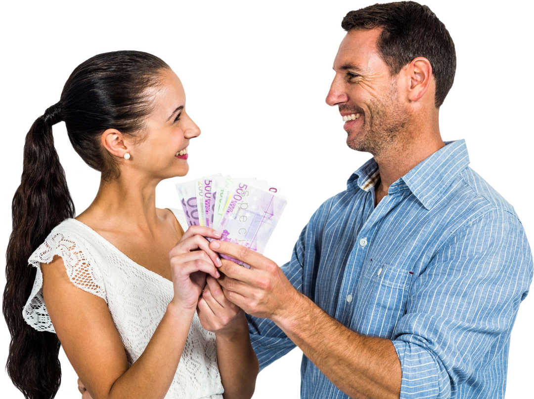 Transparent background of happy couple celebrating financial success with money - Download Free Stock Images Pikwizard.com