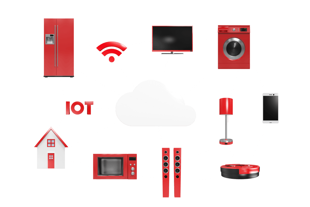 Smart Home Icons with Cloud Network on Transparent Background