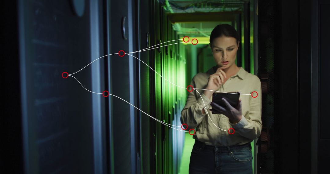 IT Technician Analyzing Data Flow in Server Room