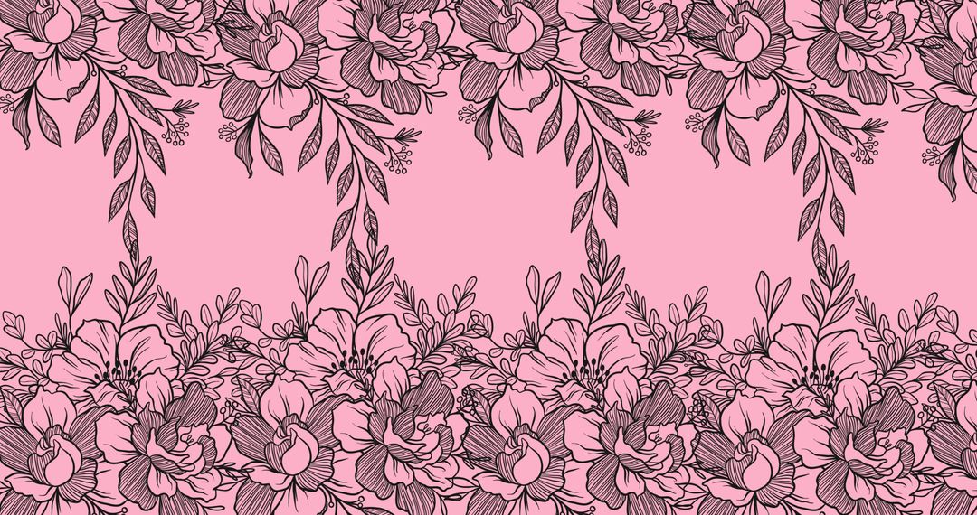 Elegant Floral Pattern Drawing on Pink Background