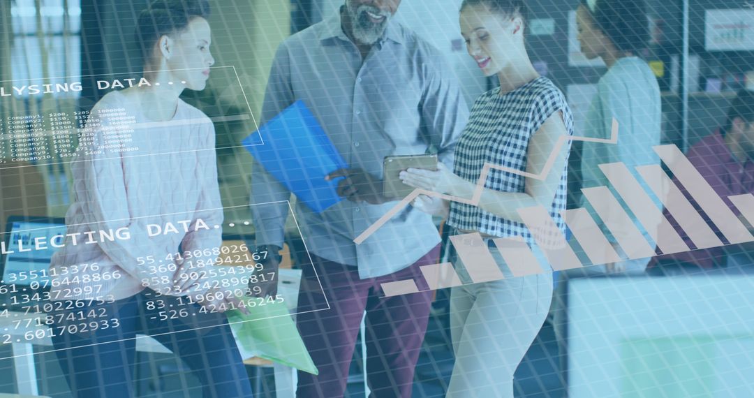 Business Professionals Collaborating with Digital Financial Data Overlay