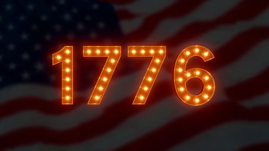 Illuminated 1776 Digits with American Flag in Background