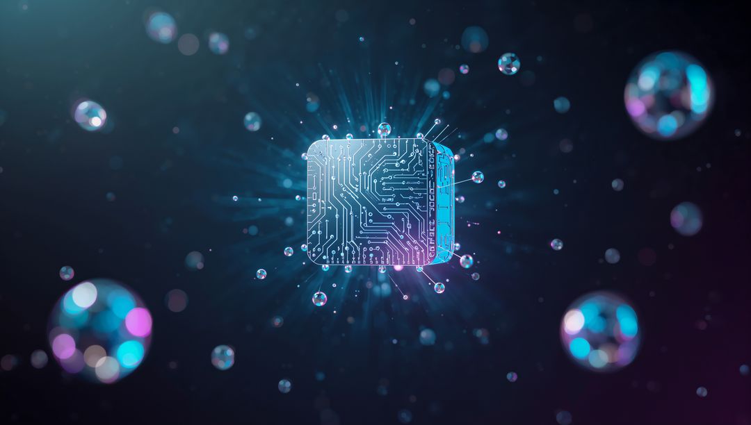 Luminous Circuitry Cube in Futuristic Cyber Space