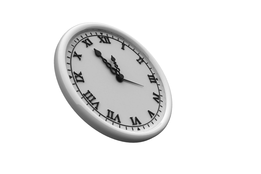 Transparent White Clock with Roman Numerals Vector on Clear Background