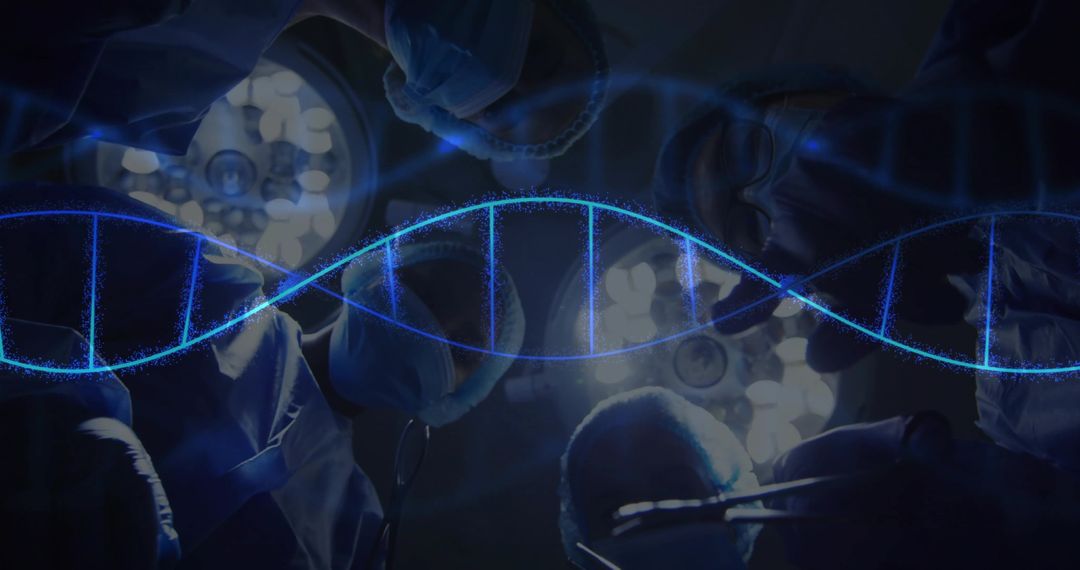 Surgical Team Operates with DNA Helix Overlay