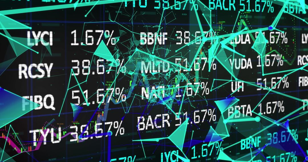 Abstract Financial Data Display with Digital Network Overlay