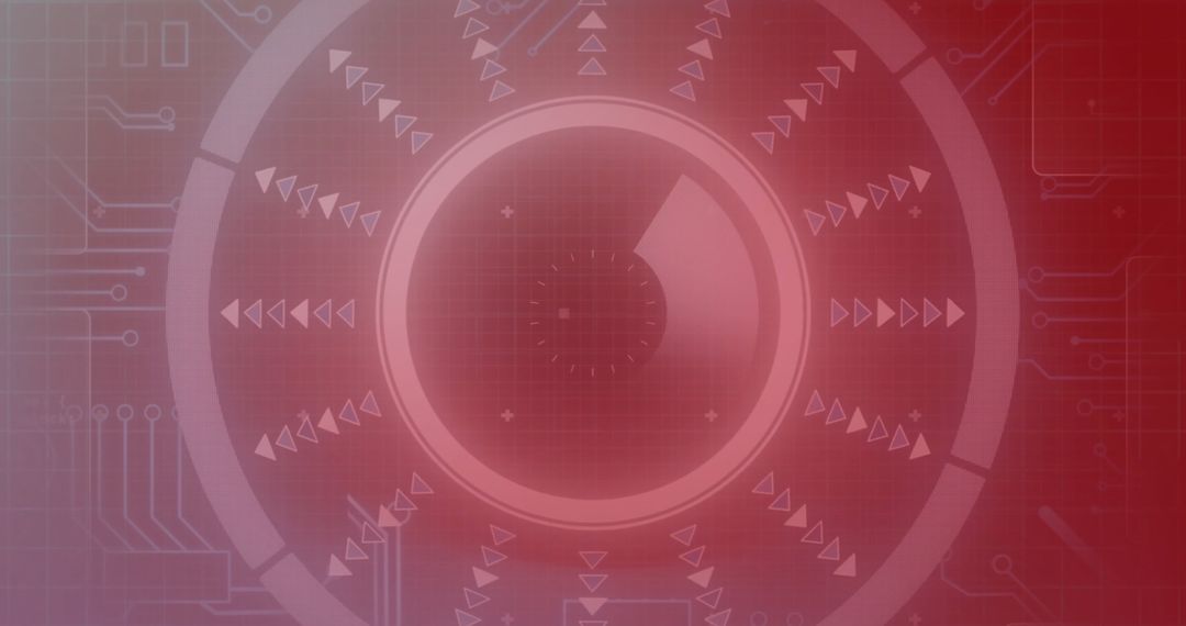 Futuristic Circular Digital Data Interface on Red Background