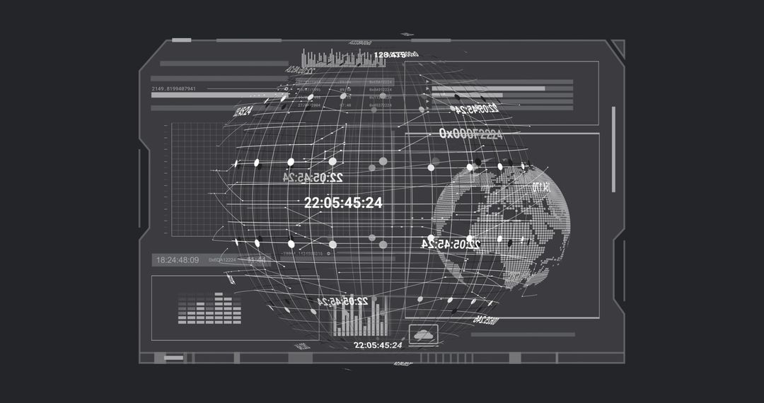 Futuristic Digital Globe with Complex Data Visualization