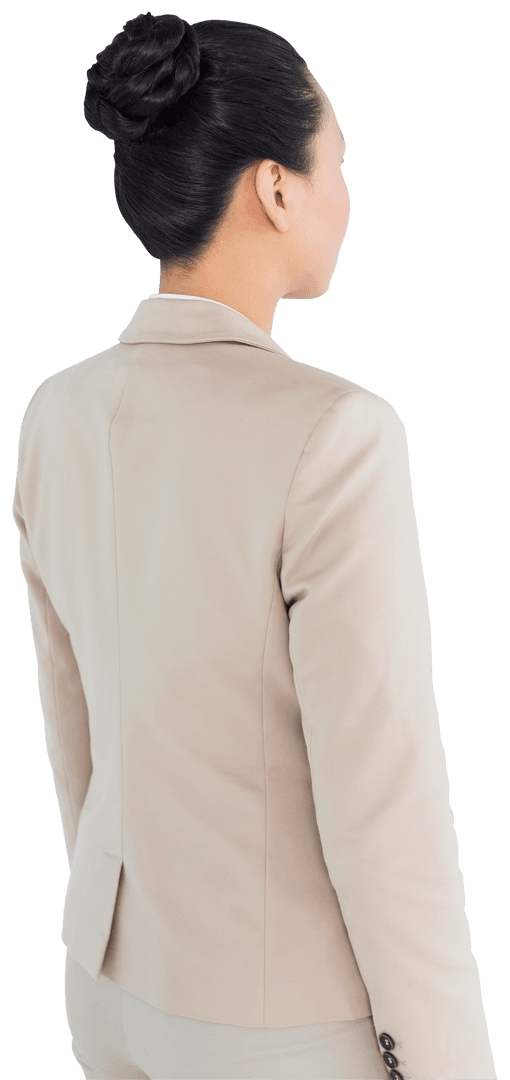 Transparent Back View of Asian Businesswoman in Beige Blazer