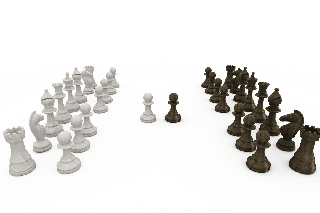 Transparent Battle of Wooden and White Chess Pieces