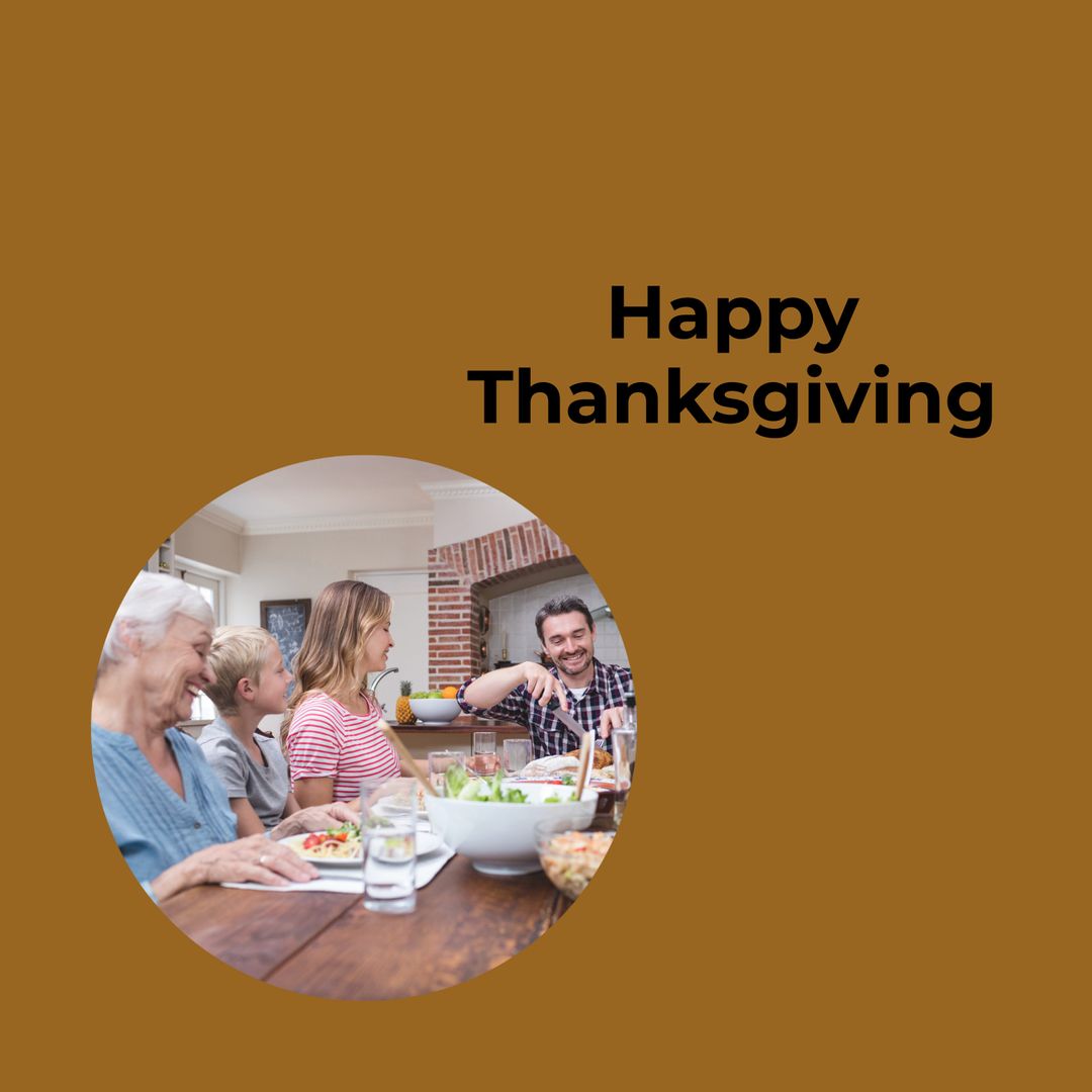 Happy Family Celebrating Thanksgiving Together at Dinner Table