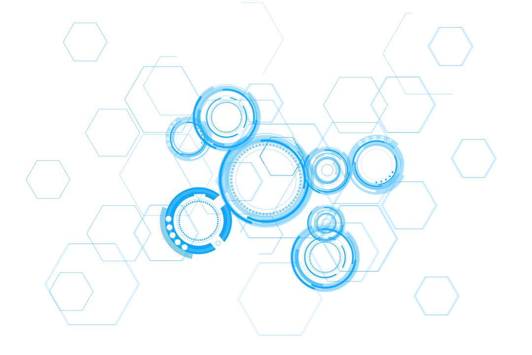 Blue Digital Circles and Hexagons Transparent Background Concept