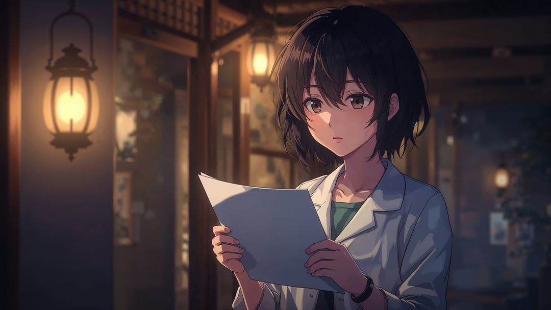 Scientist Reading Document in Warm, Traditional Hallway