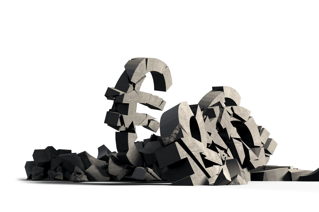 Crumpled Euro Currency Symbols on Transparent Background