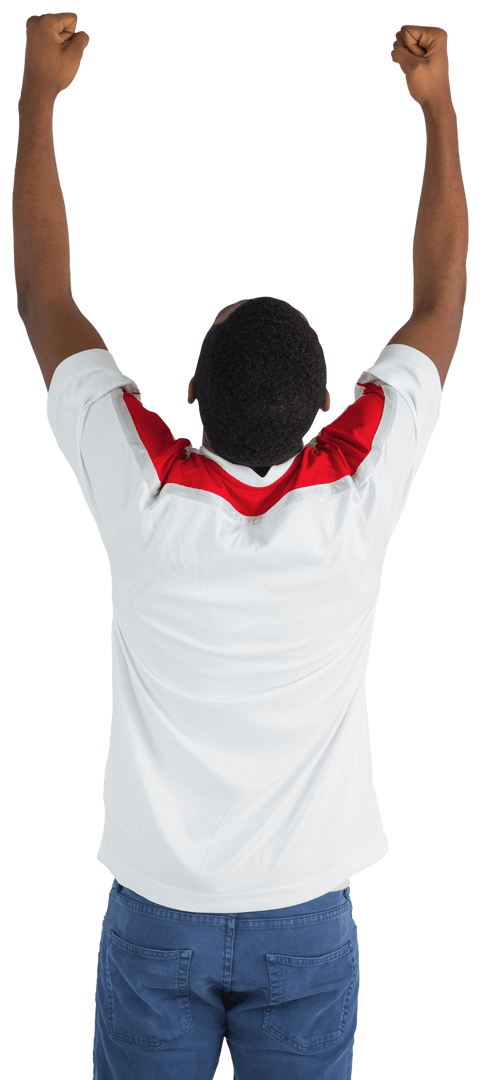 Excited Fan Cheering with Arms Raised Transparent Background