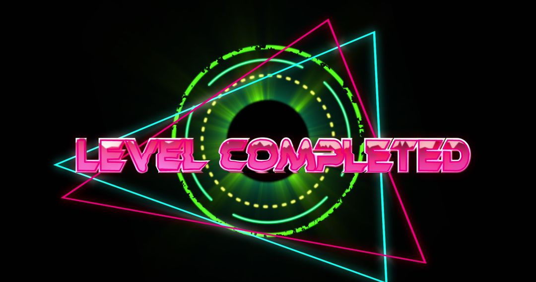 Neon Level Completed Banner with Futuristic Design