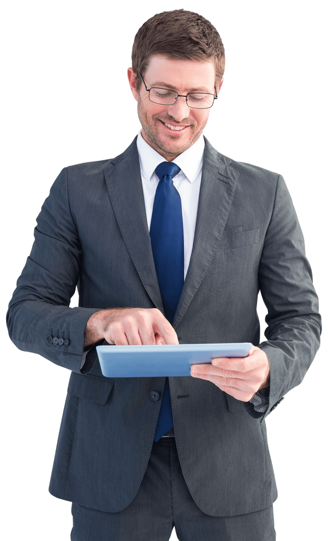 Businessman with Tablet Transparent Isolated on White Background