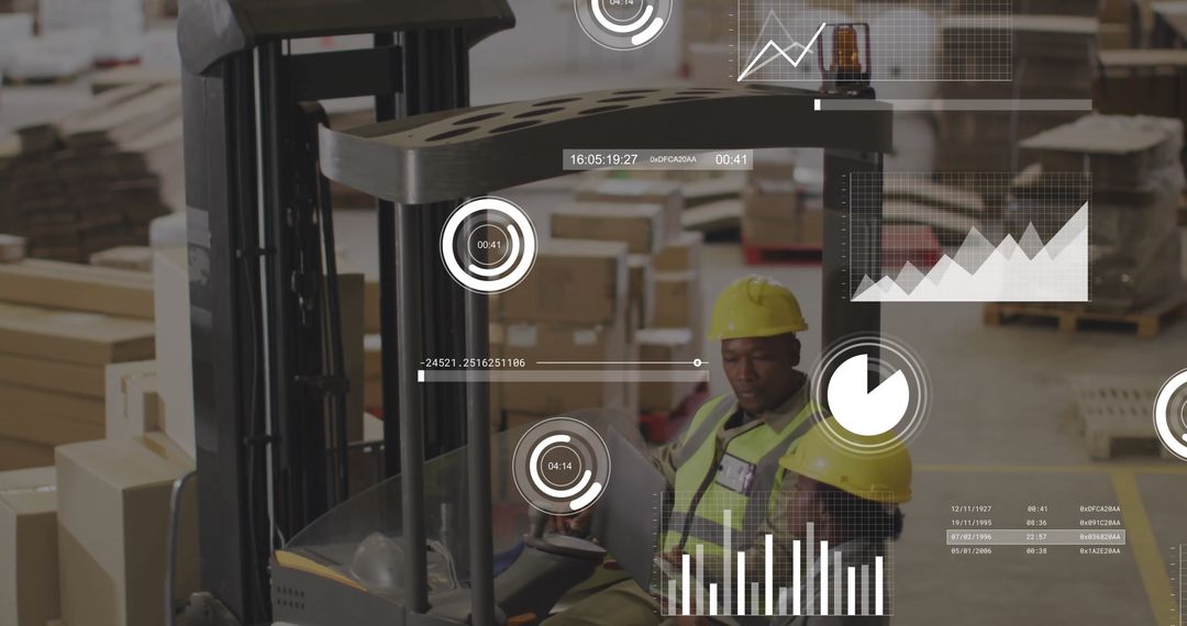 Warehouse Automation: Team Operating Forklift with Data Overlays