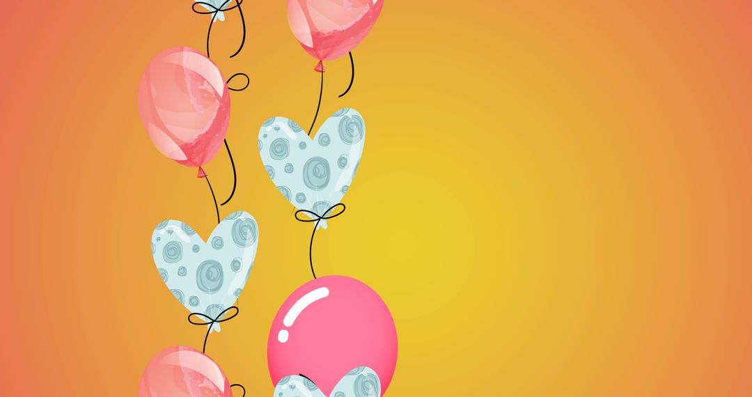Floating Pink Balloons and Hearts with Gradient Background