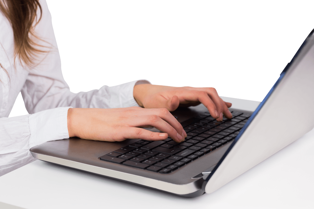 Transparent Background Showing Woman Typing on Laptop