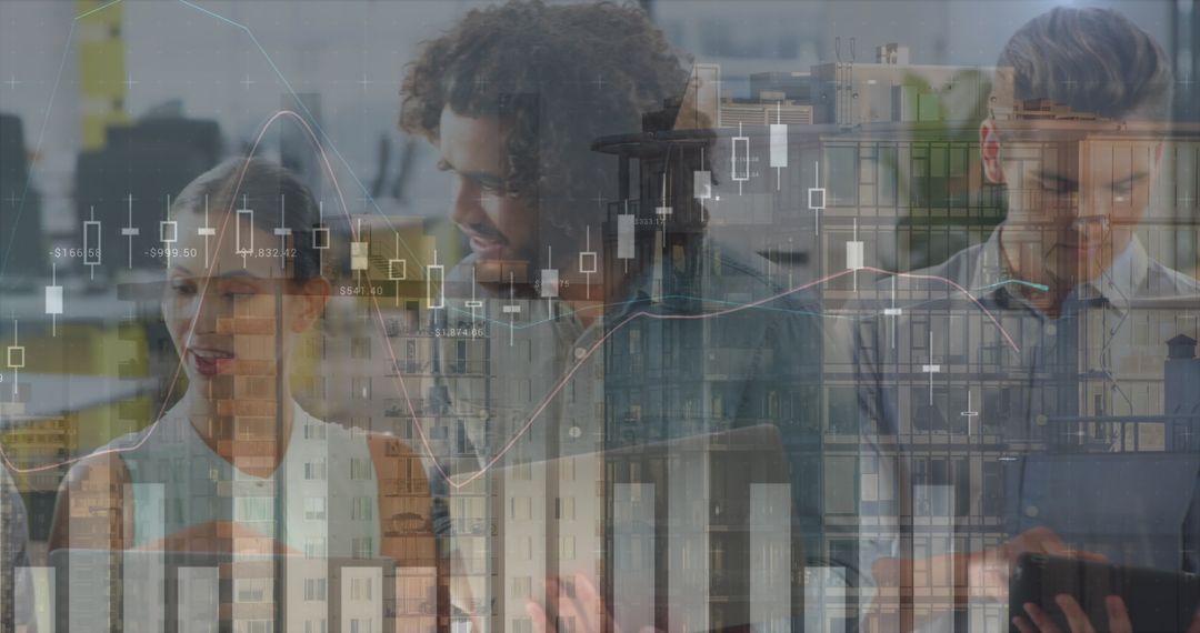 Diverse Business Team Analyzing Financial Data in Urban Office Environment