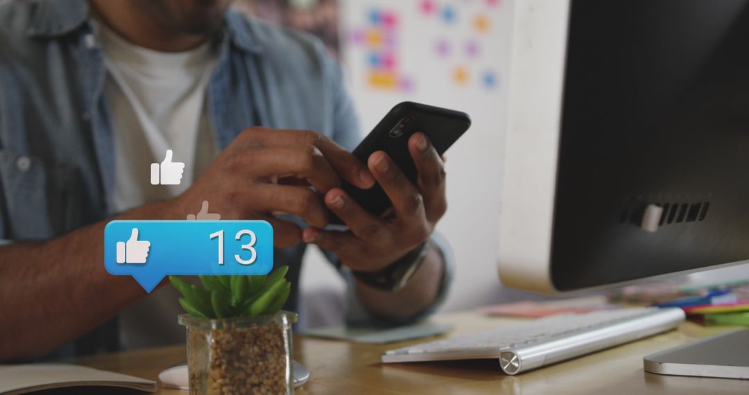 Businessman Engaging with Social Media Analytics on Smartphone