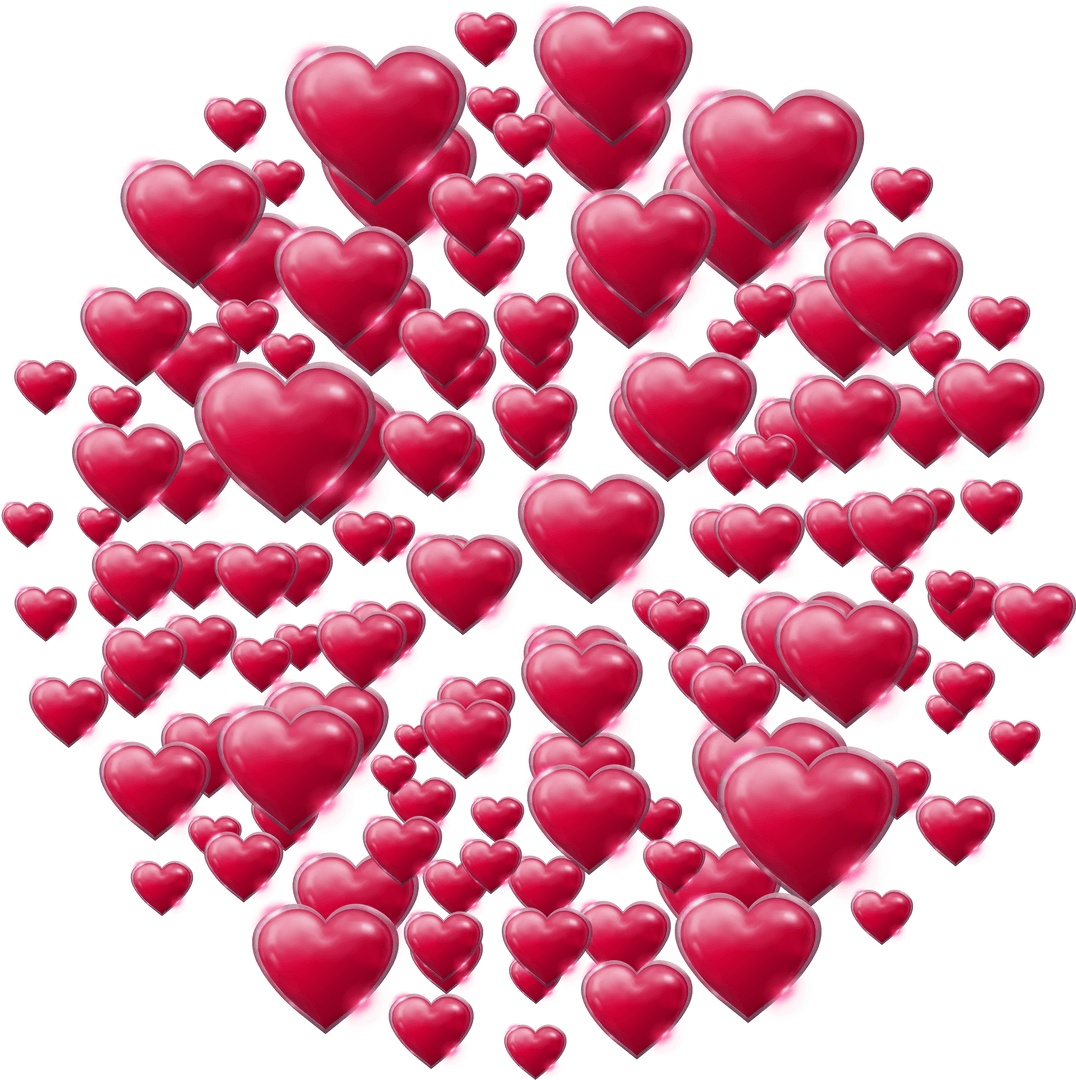 Red Hearts Cluster on Transparent Background for Social Media