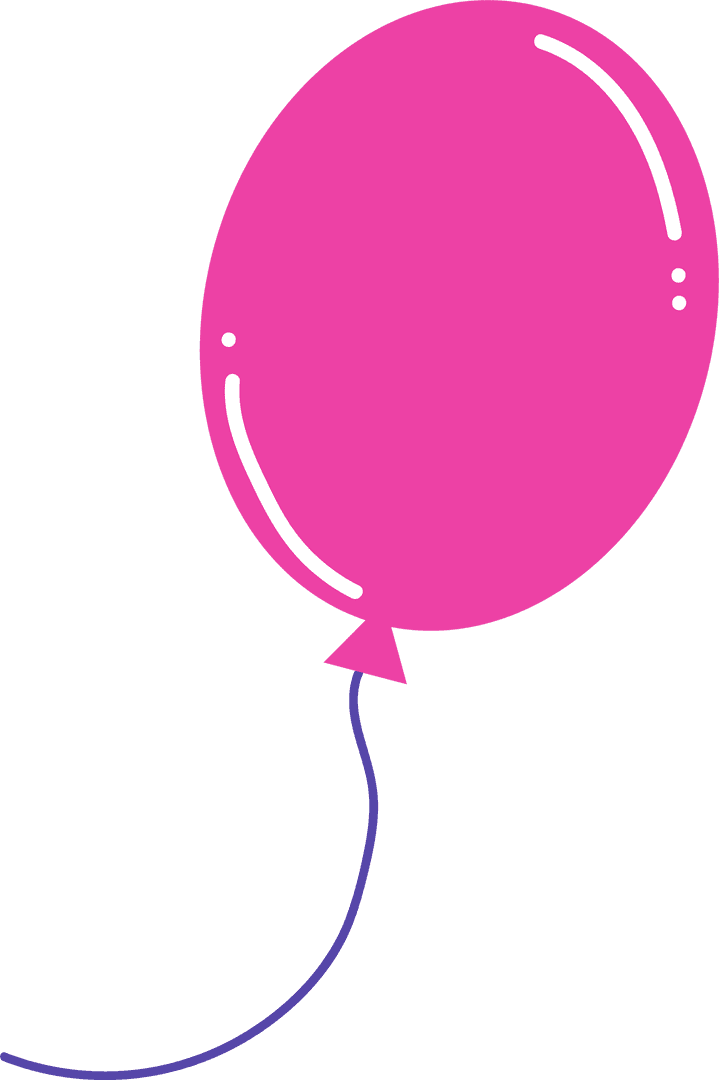 Floating Pink Helium Balloon with Purple String on Transparent Background