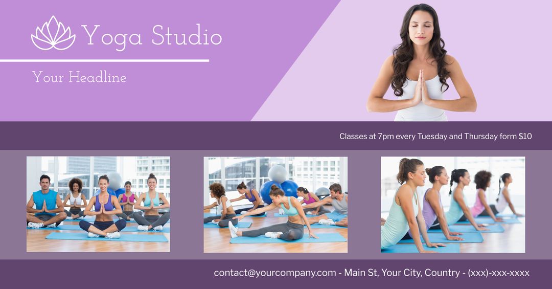 Yoga Studio Advertisement Featuring Classes and Wellness Events with Diverse Participants - Download Free Stock Templates Pikwizard.com