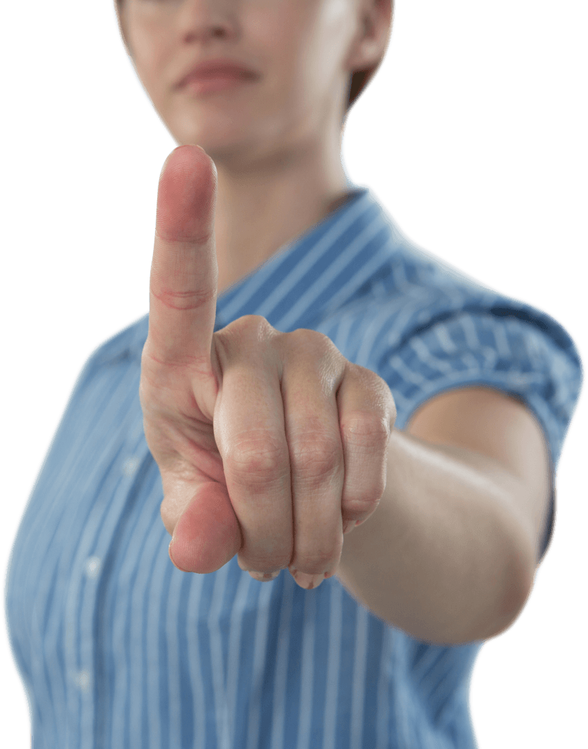 Transparent Caucasian Businesswoman Pointing Hand Gesture Closeup