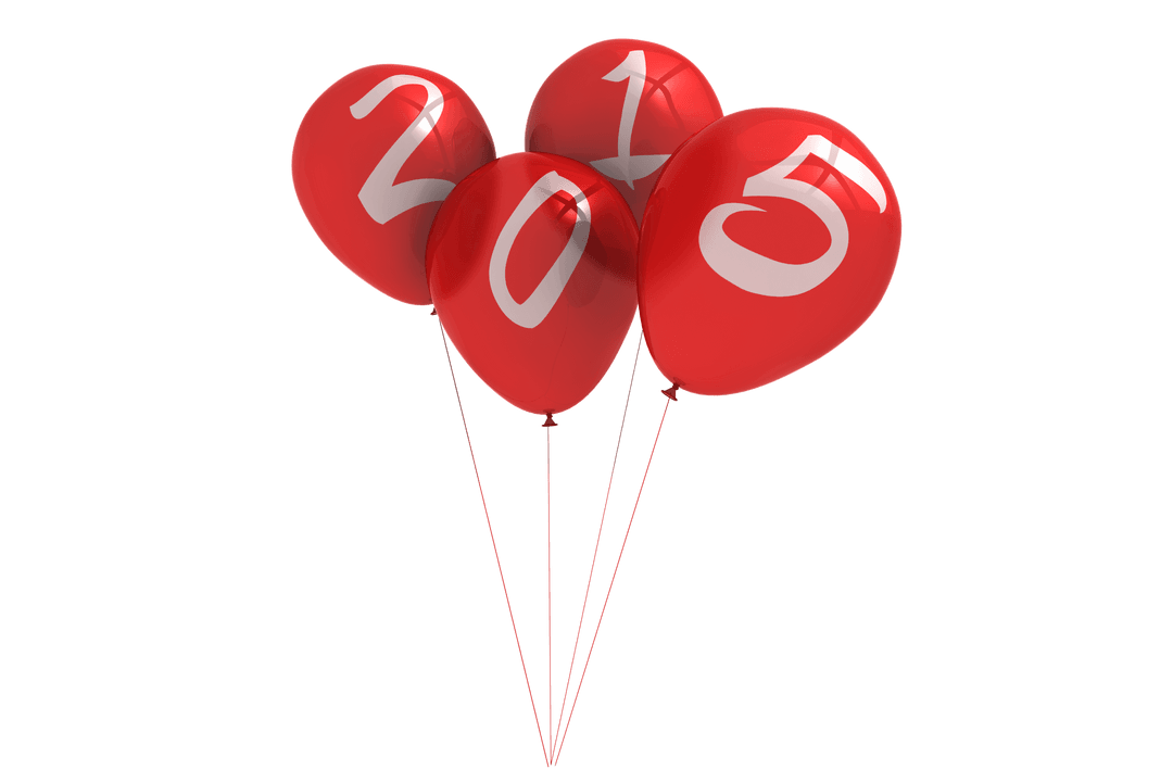 2015 Red Balloons New Year Celebration on Transparent Background