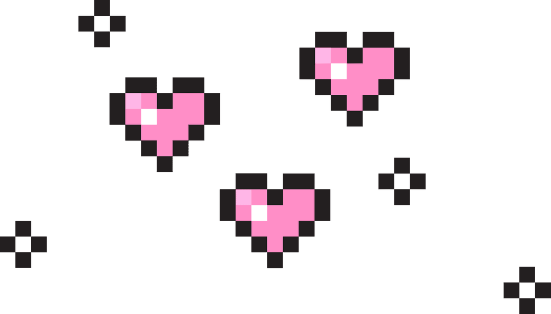 Pixel Art Hearts Floating on Transparent Background with Sparkles