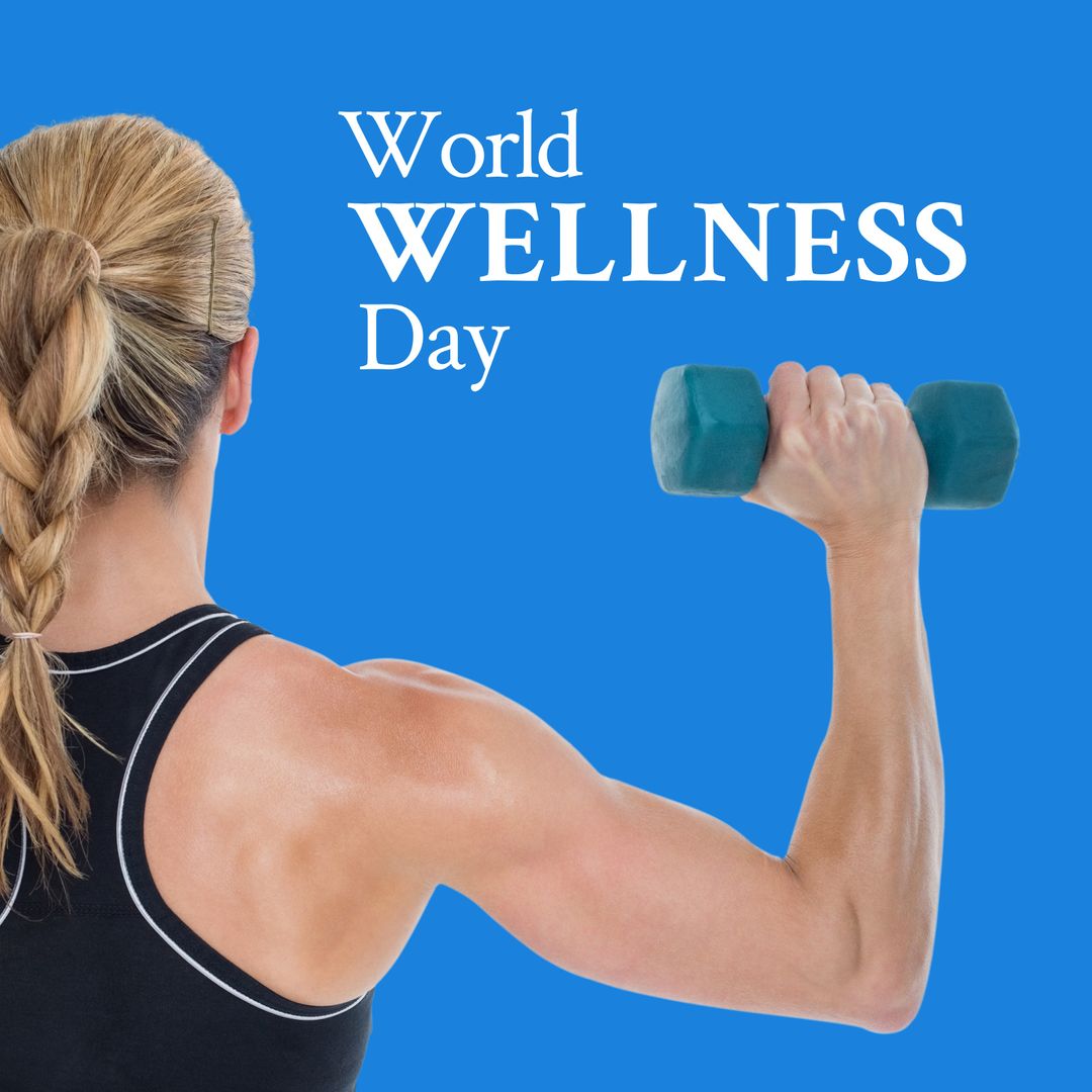 World Wellness Day Concept with Woman Exercising with Dumbbell - Download Free Stock Templates Pikwizard.com