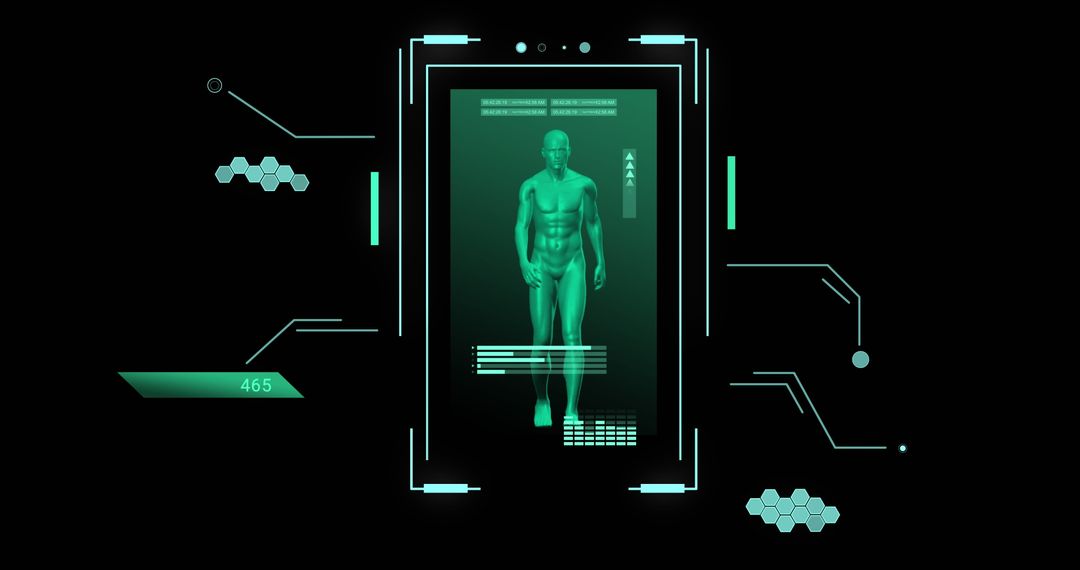 Futuristic Human Body Hologram Display with Digital Data