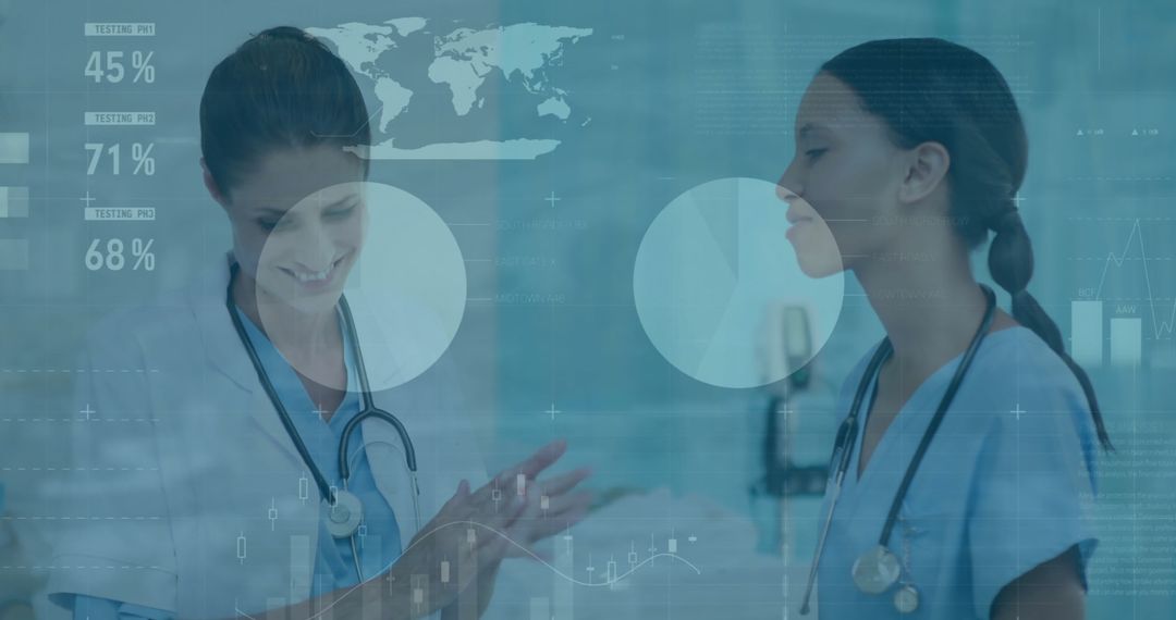 Global Healthcare Data Overlay with Two Medical Professionals