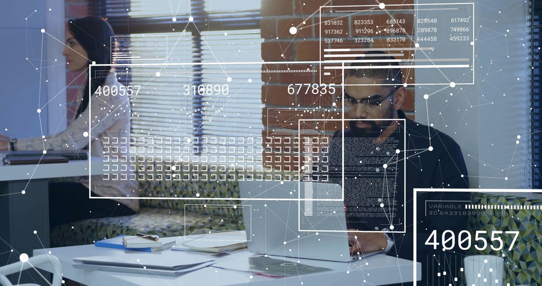 Diverse Team Engaged in Futuristic Data Processing in Office