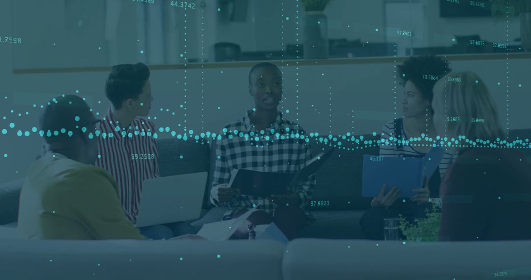 Diverse Team Collaborating in Financial Data Analysis Meeting