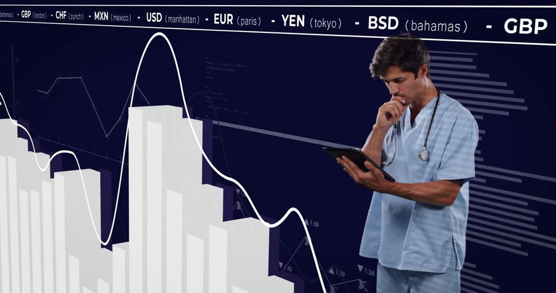 Doctor Analyzing Financial Data on Tablet with Growth Chart